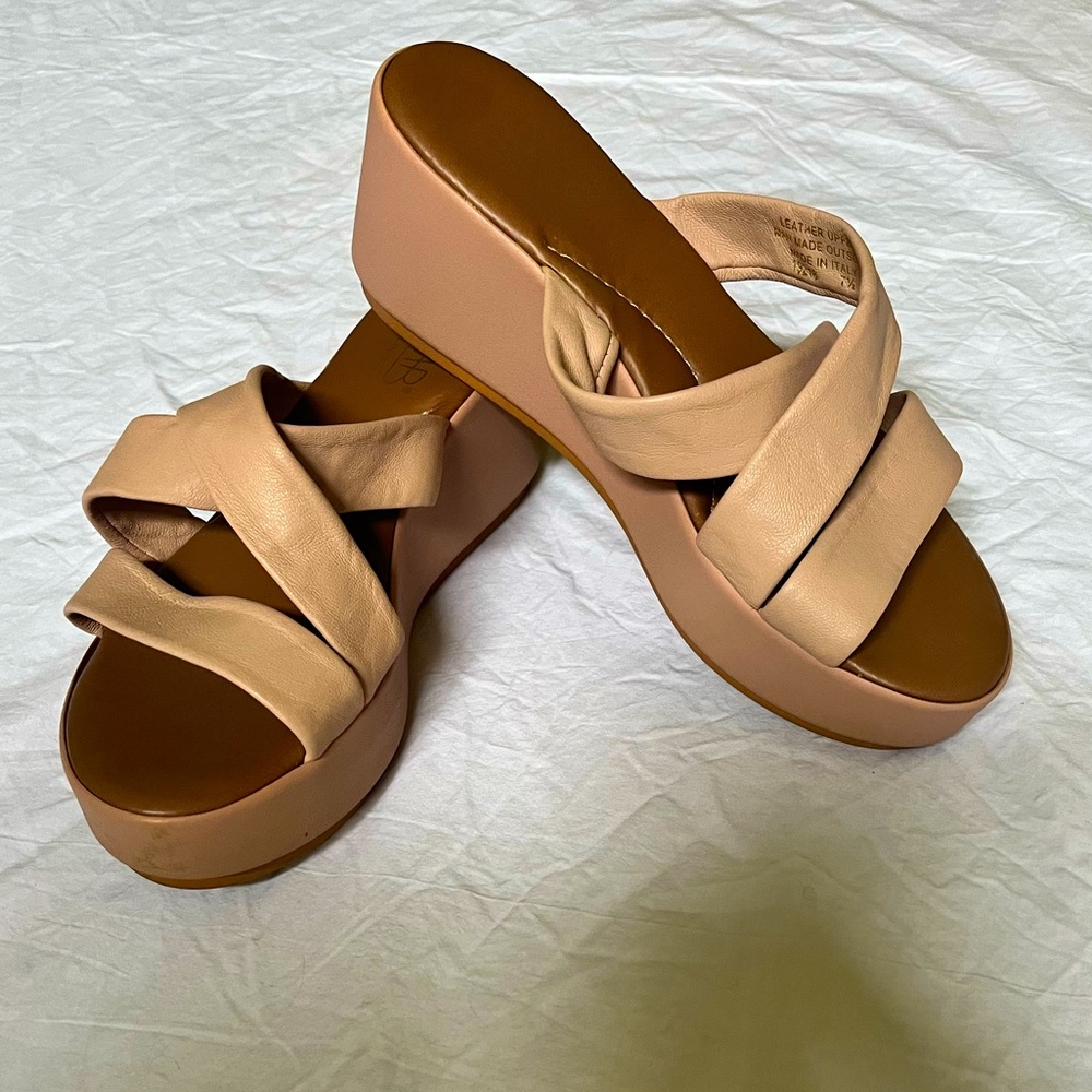Sab Beautiful Leather Slip On Wedges in Blush Pink